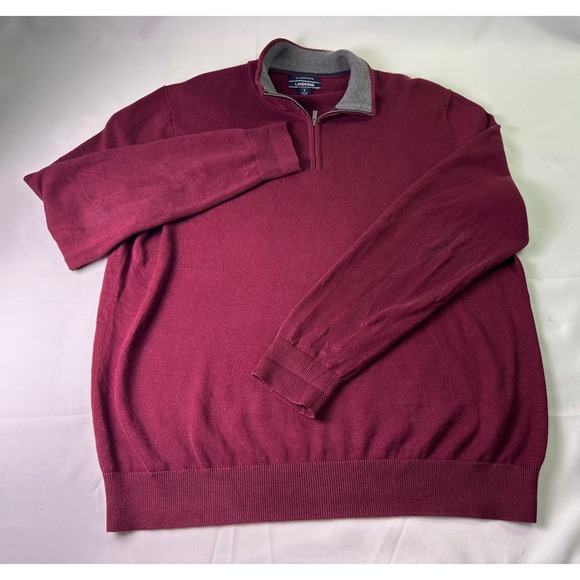 Lands End Mens Burgundy 100% Supima Cotton Quarter Zip Pullover Sweater Large - Picture 2 of 9